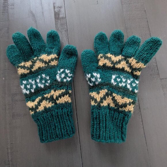Adult Wool Green & Gold Gloves - Picture 4 of 4